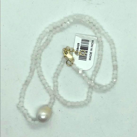 Silver Moonstone & Freshwater Pearl 925 Necklace - Picture 3 of 4